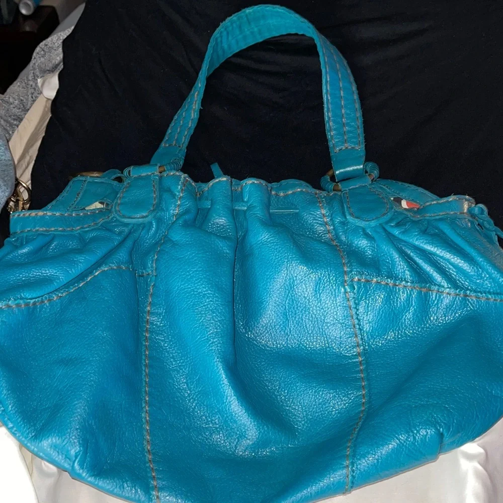 Lucky Teal Leather Slouch Cinch Handbag Pebble Leather - Picture 4 of 7